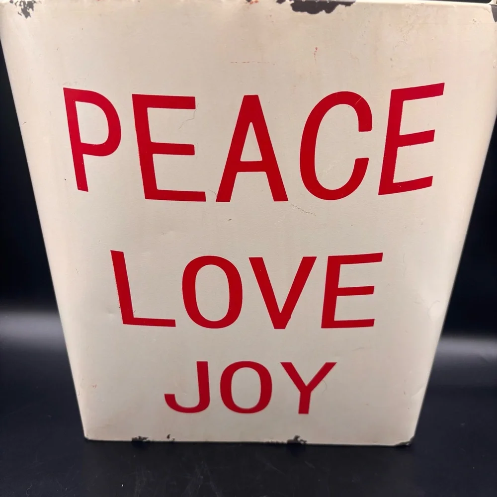 Kirklands Wall Door Bucket Metal‎ Peace Love Joy Christmas Holiday White Red